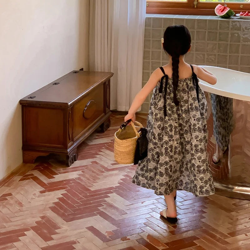 -キッズワンピース キャミソールサマードレス フラワー花柄プリント - mamahalo shop - ノースリーブワンピース - べビー服 - 子供服 - 男の子 - 女の子