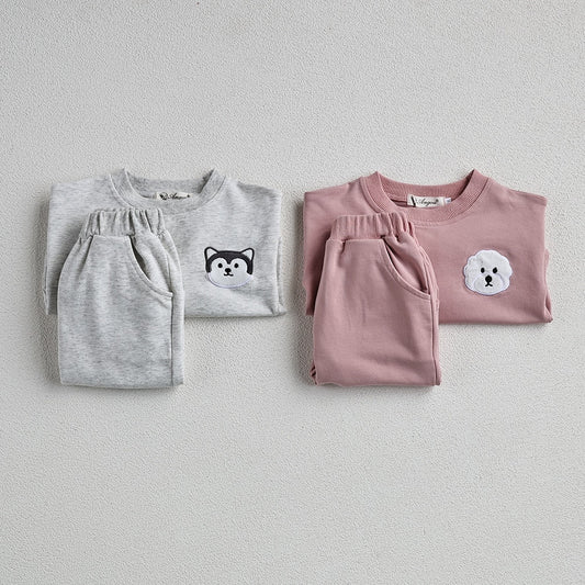 -ベビー キッズ セットアップ アニマル ワッペン スウェットシャツ パンツ 3カラー ユニセックス - mamahalo shop - 長袖セットアップ - べビー服 - 子供服 - 男の子 - 女の子