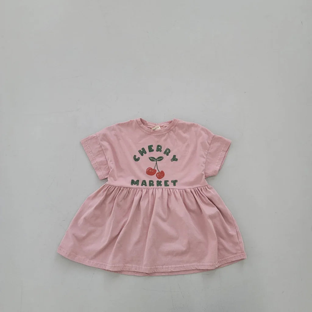 -キッズワンピース 半袖プリントサマーワンピース チェリーさくらんぼプリント 2カラー【mh0005572】 - mamahalo shop - 半袖ワンピース - べビー服 - 子供服 - 男の子 - 女の子