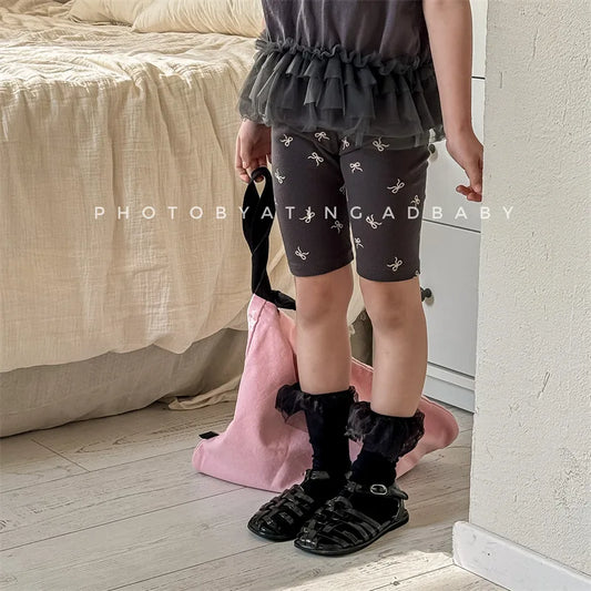 -キッズパンツ ハーフレギンスパンツ リボンプリント 3カラー【mh0005813】 - mamahalo shop - レギンスパンツ - べビー服 - 子供服 - 男の子 - 女の子