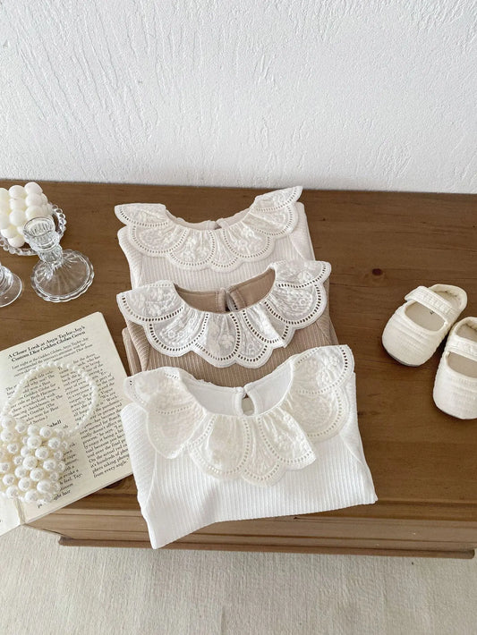 -ベビートップス 長袖Tシャツ フラワーレース襟 3カラー【mh0006370】 - mamahalo shop - 長袖Tシャツ - べビー服 - 子供服 - 男の子 - 女の子