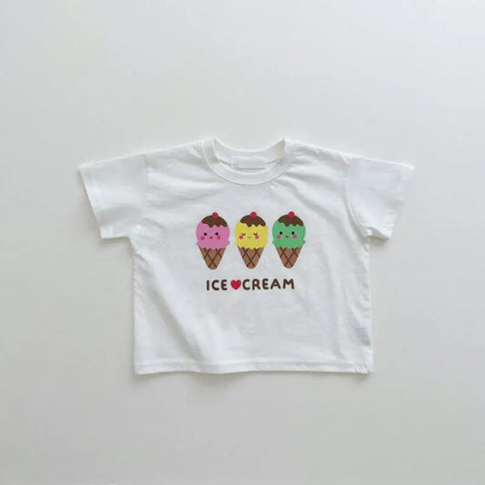 -キッズトップス 半袖プリントTシャツ アイスクリーム柄 2カラー【mh0005514】 - mamahalo shop - 半袖Tシャツ - べビー服 - 子供服 - 男の子 - 女の子