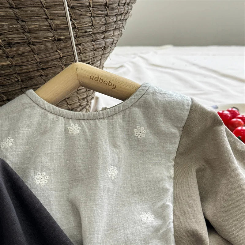 -キッズトップス 長袖パッチワークTシャツ 2カラー - mamahalo shop - 長袖Tシャツ - べビー服 - 子供服 - 男の子 - 女の子