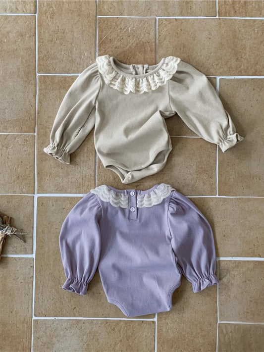 -ベビーロンパース ダブルレース襟長袖ボディスーツ 2カラー - mamahalo shop - 長袖ロンパース - べビー服 - 子供服 - 男の子 - 女の子