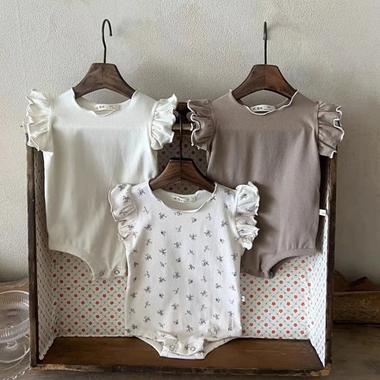 -ベビーロンパース フリルスリーブボディスーツ 3カラー【mh0005382】 - mamahalo shop - 半袖ロンパース - べビー服 - 子供服 - 男の子 - 女の子