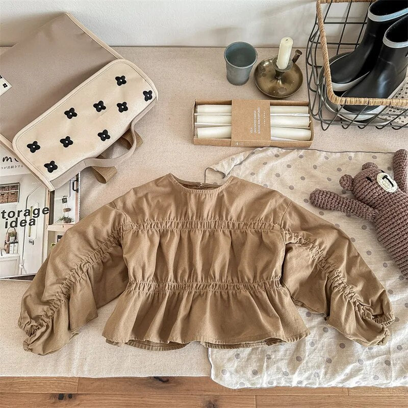 -キッズ長袖ブラウス チュニック トップス ベージュ コーヒー 2カラー ガールズ 女の子 子供服 7031 - mamahalo shop - 長袖シャツ・ブラウス - べビー服 - 子供服 - 男の子 - 女の子