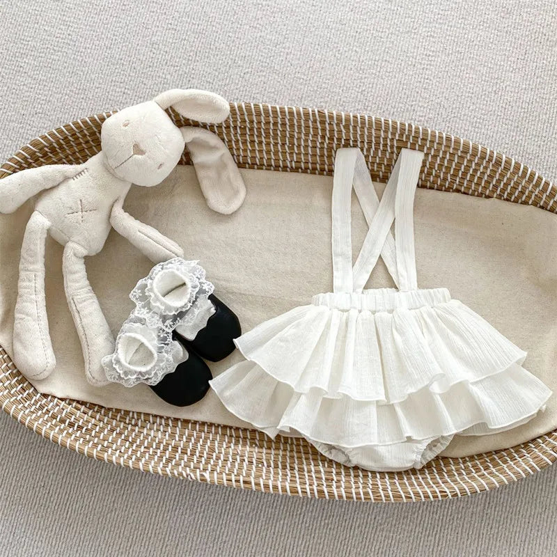 -ベビーサスペンダーブルマ フリルケーキスカート ストラップブルマパンツ ブラック/ホワイト/2カラー - mamahalo shop - ブルマパンツ - べビー服 - 子供服 - 男の子 - 女の子