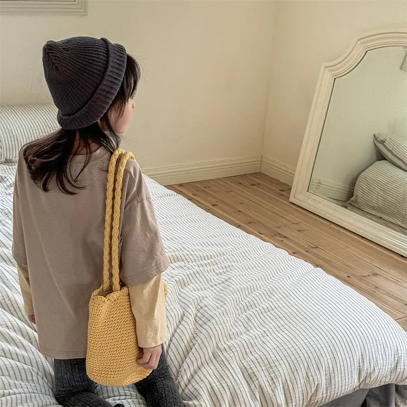 -キッズトップス 袖ドッキングレターロゴプリント長袖Tシャツ 2カラー - mamahalo shop - 長袖Tシャツ - べビー服 - 子供服 - 男の子 - 女の子