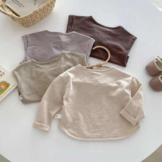 -ベビーキッズトップス 長袖Tシャツ シンプルベーシック 4カラー【mh0006376】 - mamahalo shop - 長袖Tシャツ - べビー服 - 子供服 - 男の子 - 女の子