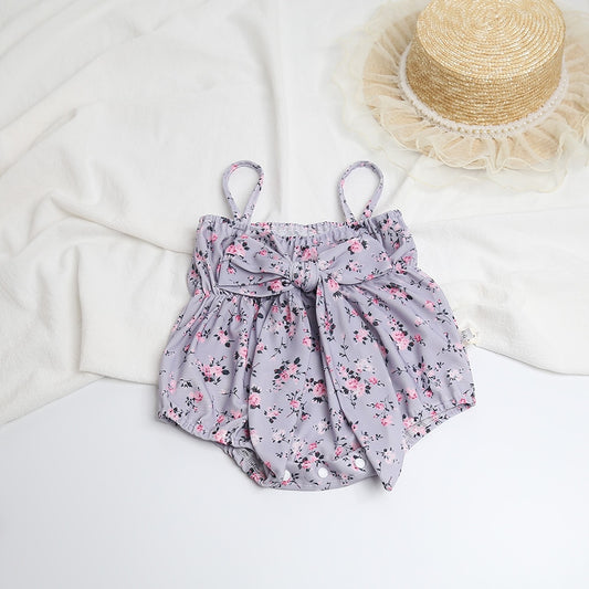 -ベビー 水着 フラワー 花柄 キャミソール リボン ワンピース スイムウェア パープル グレー ガールズ【mh0002046】 - mamahalo shop - ベビー用水着 - べビー服 - 子供服 - 男の子 - 女の子