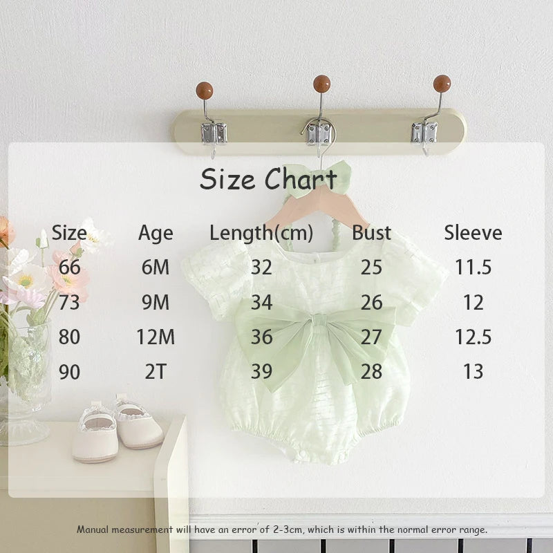-ベビーロンパース 半袖パフスリーブボディスーツ リボン フラワープリント ヘアバンドセット 2カラー【mh0005422】 - mamahalo shop - 半袖ロンパース - べビー服 - 子供服 - 男の子 - 女の子