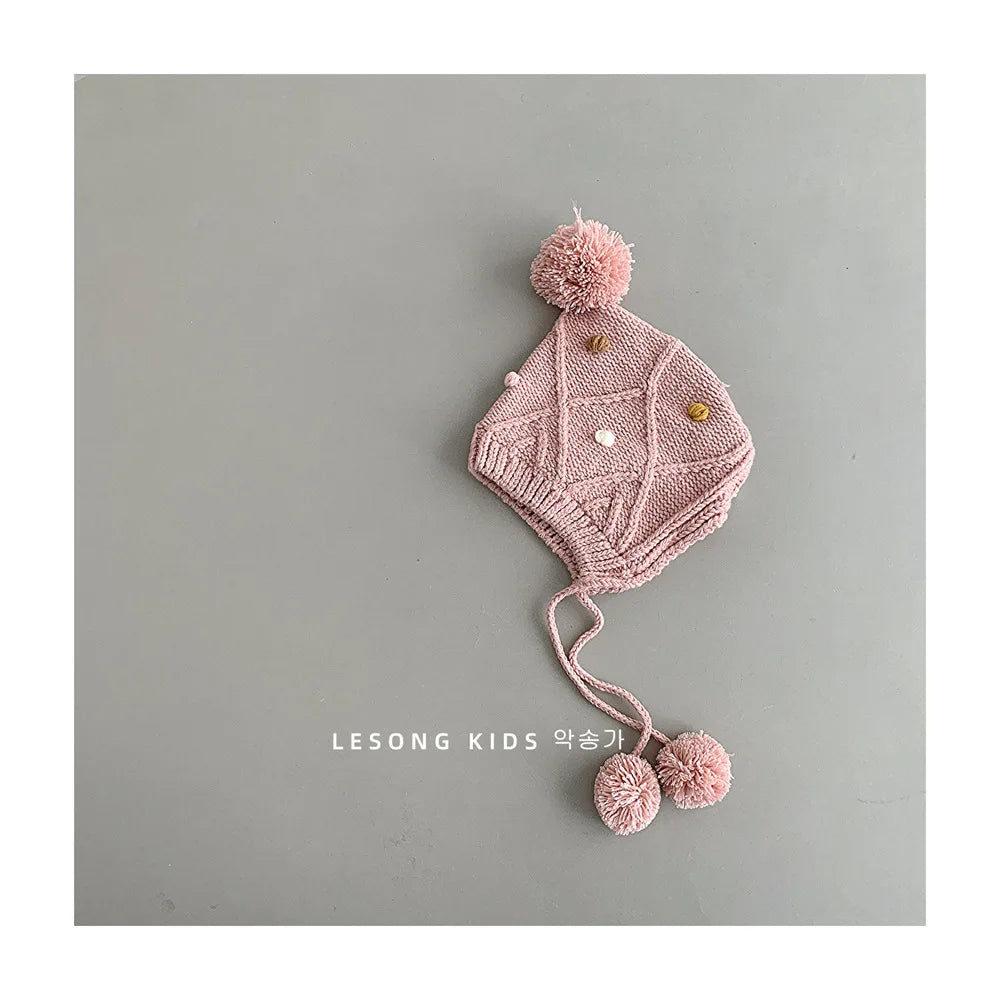 -ベビー帽子 ポンポン付きニットキャップボンネット 5カラー【mh0006952】 - mamahalo shop - ベビー用帽子 - べビー服 - 子供服 - 男の子 - 女の子