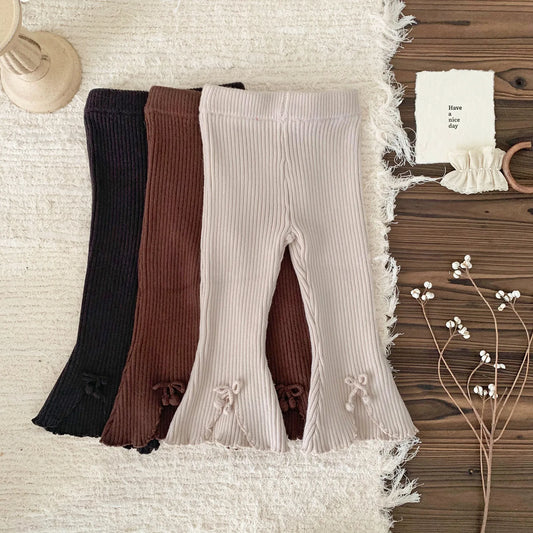 -キッズパンツ リボンフロントオープンフレアレギンスパンツ 3カラー - mamahalo shop - レギンスパンツ - べビー服 - 子供服 - 男の子 - 女の子