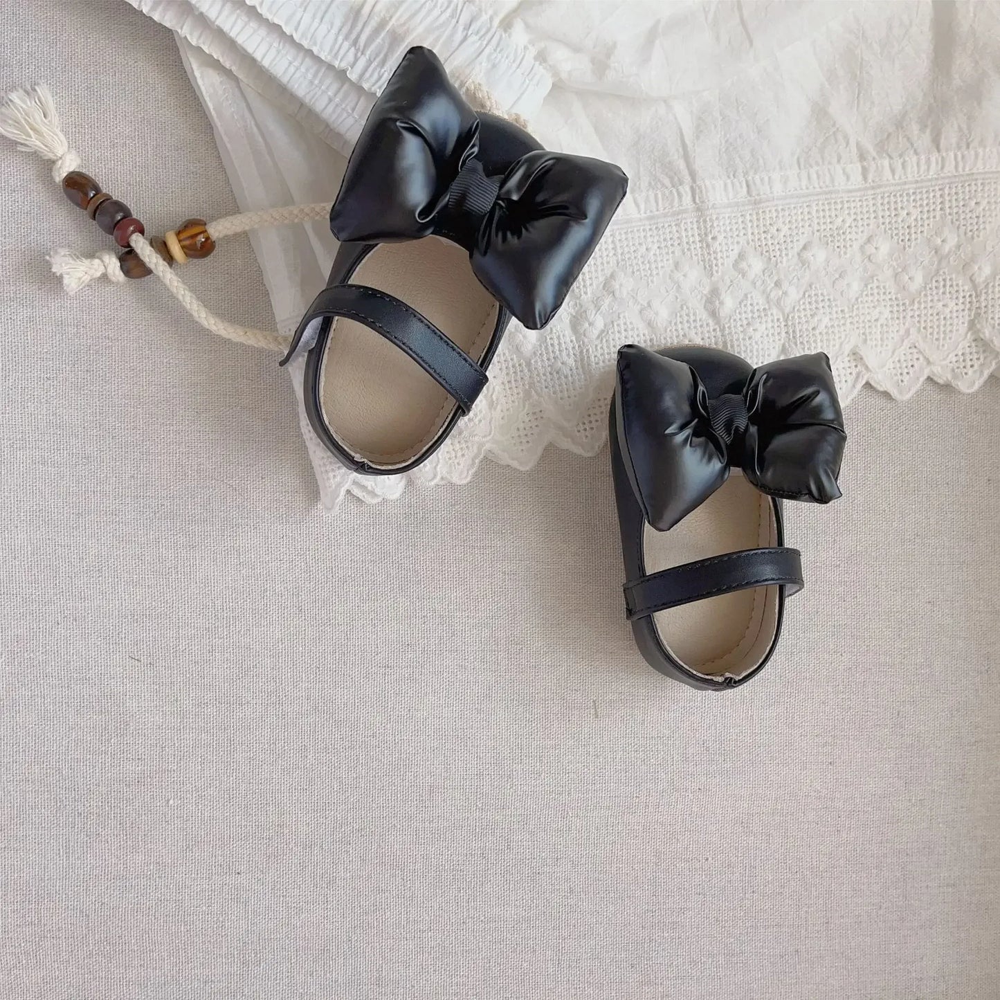 -ベビーシューズ パフリボンストラップフラットバレエシューズ ファーストシューズ 靴 - mamahalo shop - ベビー用靴 - べビー服 - 子供服 - 男の子 - 女の子