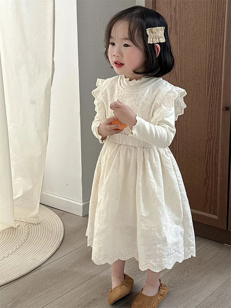 -キッズワンピース ノースリーブドレス レースフリル ベージュ - mamahalo shop - ノースリーブワンピース - べビー服 - 子供服 - 男の子 - 女の子