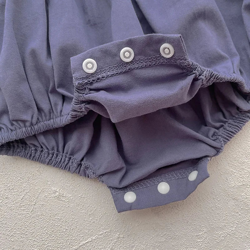 -ベビー長袖ロンパース フラワー 花柄刺繍 ビッグカラー ビッグ襟 パープル ガールズ 女の子 子供服 - mamahalo shop - 長袖ロンパース - べビー服 - 子供服 - 男の子 - 女の子