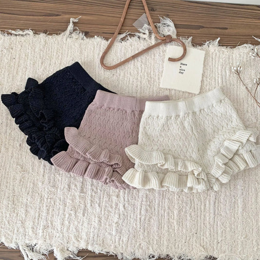 -ベビーキッズパンツ ダブルフリルニットショートパンツ 3カラー - mamahalo shop - ハーフパンツ・ショートパンツ - べビー服 - 子供服 - 男の子 - 女の子