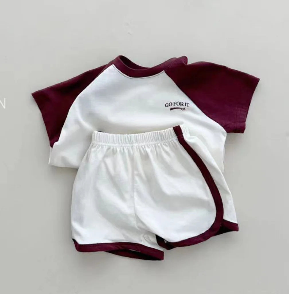 -ベビートップス 半袖パッチワークTシャツ ラグラン レターロゴプリント 2カラー【mh0005470】 - mamahalo shop - 半袖Tシャツ - べビー服 - 子供服 - 男の子 - 女の子