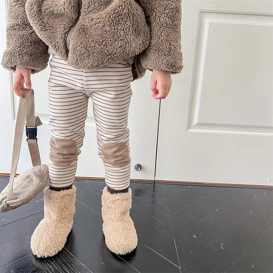-キッズ ボーダー 膝パッチ 裏起毛 レギンス レギパン - mamahalo shop - レギンスパンツ - べビー服 - 子供服 - 男の子 - 女の子