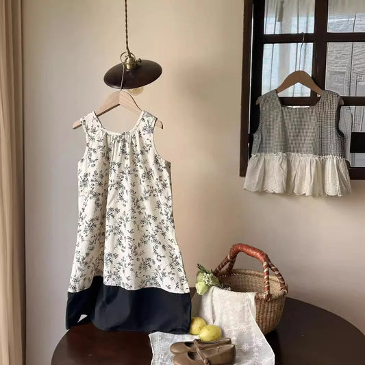 -キッズワンピース ノースリーブ サマードレス フラワー花柄プリント お出かけ - mamahalo shop - ノースリーブワンピース - べビー服 - 子供服 - 男の子 - 女の子