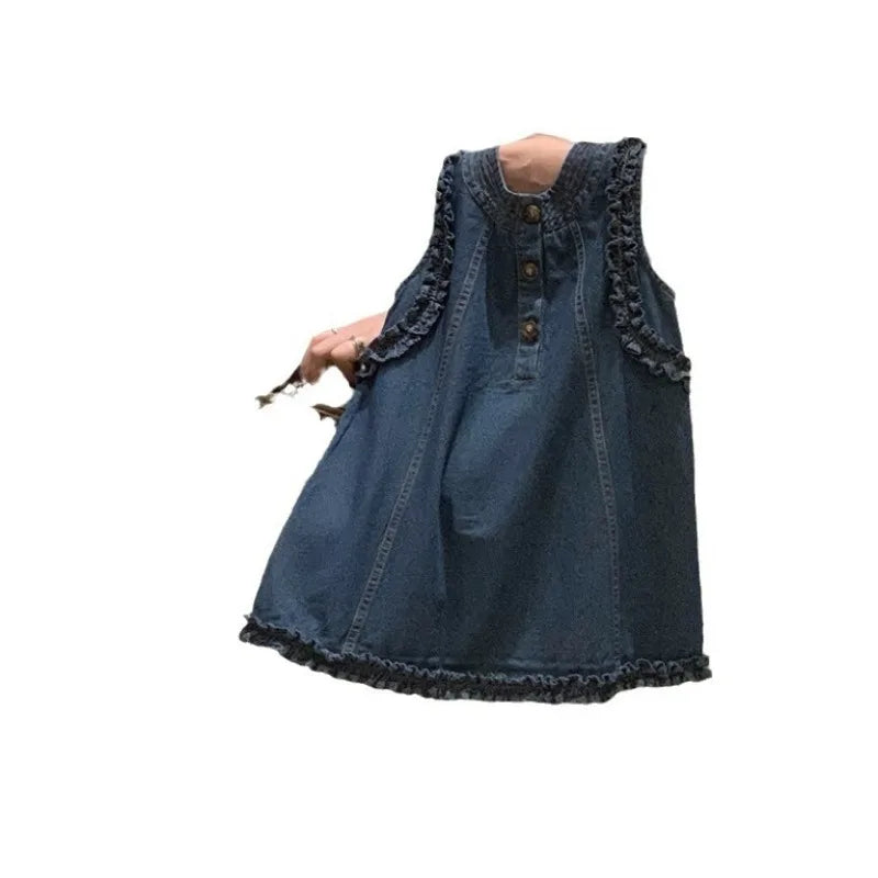 -キッズワンピース デニムフリル ノースリーブワンピース【mh0005355】 - mamahalo shop - ノースリーブワンピース - べビー服 - 子供服 - 男の子 - 女の子