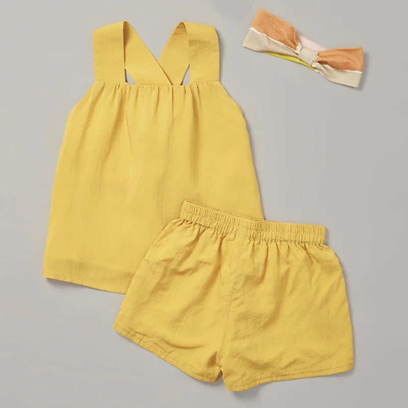 -キッズセットアップ 2点セット ノースリーブブラウス+ショートパンツ コットンリネン 2カラー【mh0006283】 - mamahalo shop - ノースリーブセットアップ - べビー服 - 子供服 - 男の子 - 女の子