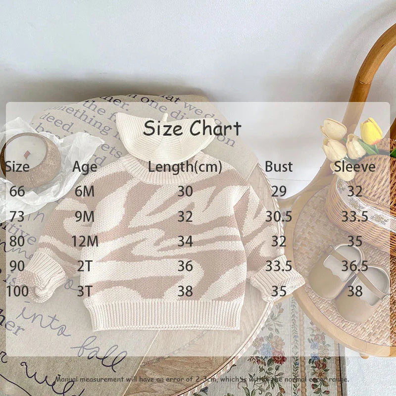 -ベビートップス ニットセーター ゼブラ柄 ベージュ - mamahalo shop - ニット・セーター - べビー服 - 子供服 - 男の子 - 女の子