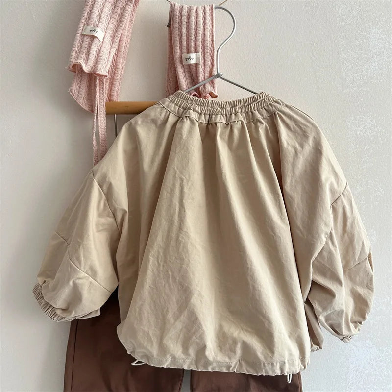 -キッズアウター ジップアップドロストジャンパージャケット カーキ - mamahalo shop - ショートコート・ジャケット・ジャンパー - べビー服 - 子供服 - 男の子 - 女の子