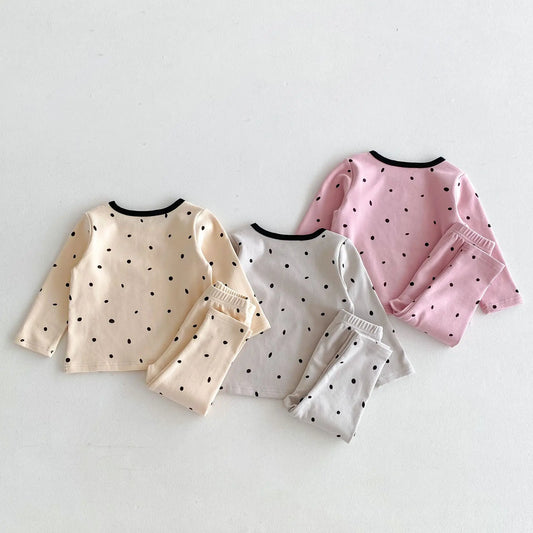 -キッズセットアップ 2点セット 長袖パジャマセット 長袖Tシャツ+ロングパンツ 水玉ドットプリント 3カラー【mh0006487】 - mamahalo shop - 長袖パジャマ - べビー服 - 子供服 - 男の子 - 女の子
