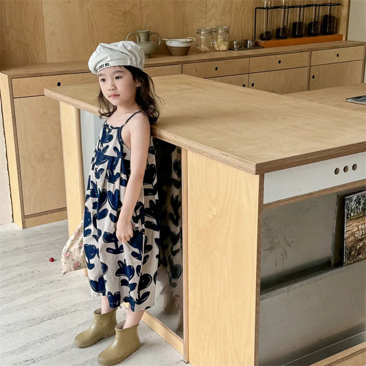 -キッズジャンプスーツ キャミソールサロペット レトロ チューリップフラワープリント 2カラー【mh0005441】 - mamahalo shop - サロペットパンツ・サスペンダーパンツ - べビー服 - 子供服 - 男の子 - 女の子