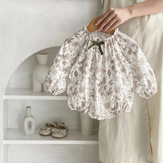 -ベビーロンパース ボタニカルフラワープリント長袖ボディスーツ【mh0007098】 - mamahalo shop - 長袖ロンパース - べビー服 - 子供服 - 男の子 - 女の子