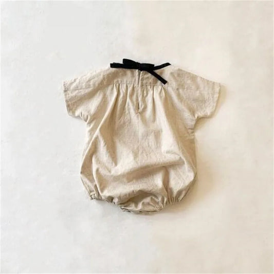 -ベビーロンパース コットンリネン ピンタック 半袖ボディスーツ【mh0004769】 - mamahalo shop - 半袖ロンパース - べビー服 - 子供服 - 男の子 - 女の子