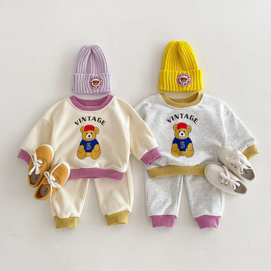-ベビーキッズセットアップ 2点セット スウェットシャツ スウェットパンツ ベアくまプリント カラフル - mamahalo shop - 長袖セットアップ - べビー服 - 子供服 - 男の子 - 女の子