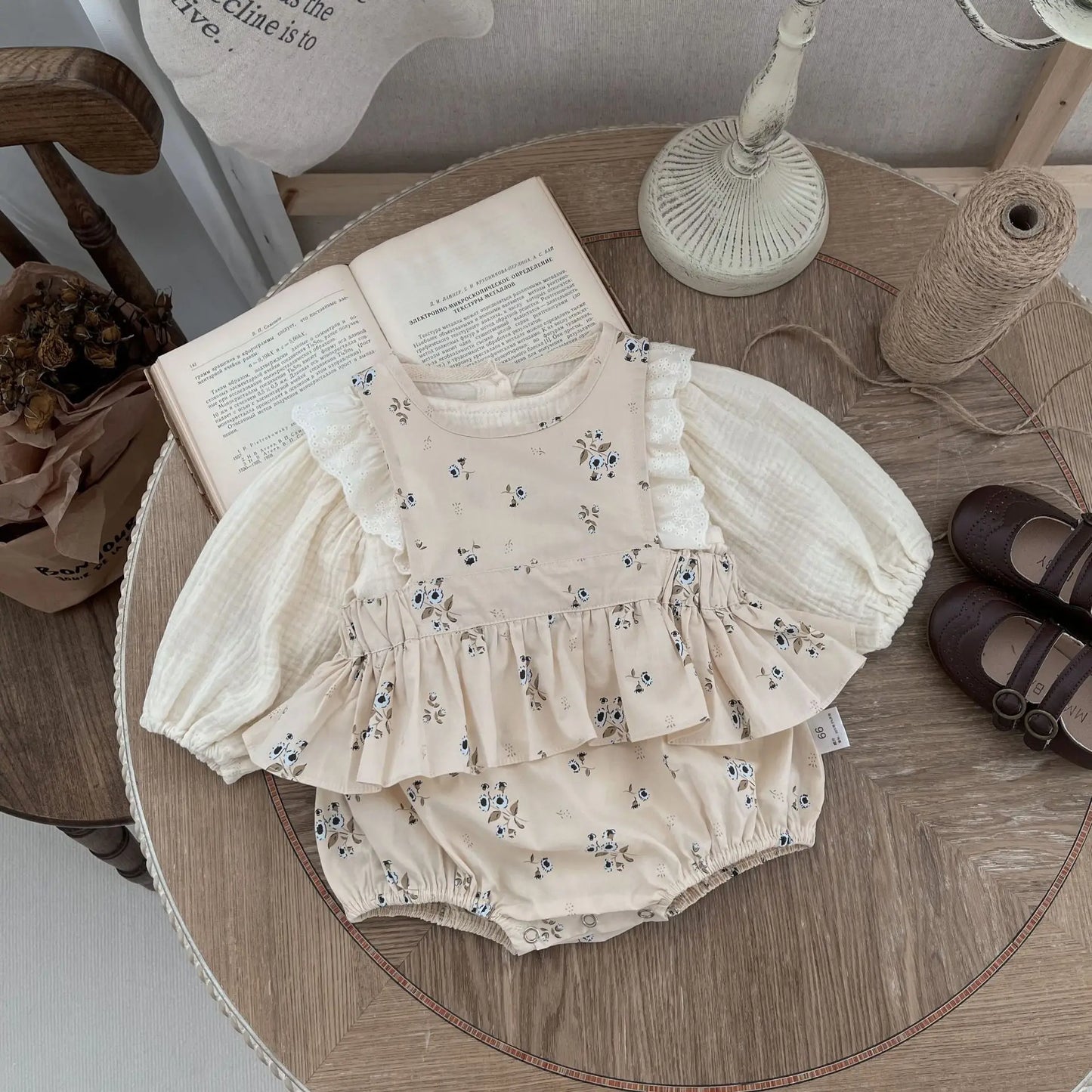 -ベビーロンパース ノースリーブボディスーツ フリル フラワー花柄プリント【mh0004649】 - mamahalo shop - ノースリーブロンパース - べビー服 - 子供服 - 男の子 - 女の子