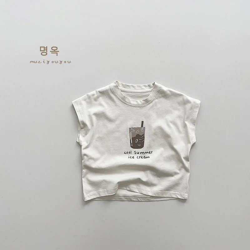 -キッズトップス ノースリーブTシャツ タンクトップ アイスクリームプリント 2カラー【mh0004847】 - mamahalo shop - タンクトップ・キャミソール・ノースリーブトップス - べビー服 - 子供服 - 男の子 - 女の子