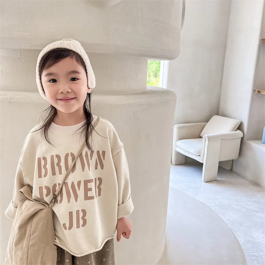 -キッズ レターロゴ スウェット ルーズ プルオーバー 長袖 Tシャツ トップス - mamahalo shop - 長袖Tシャツ - べビー服 - 子供服 - 男の子 - 女の子