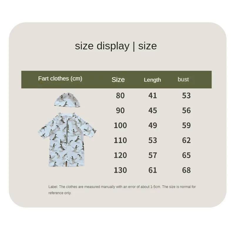 -キッズ水着 ボーイズ 長袖ジップアップつなぎ ワンピース+帽子セット アニマルプリント スイムウェア【mh0005992】 - mamahalo shop - ベビー用水着 - べビー服 - 子供服 - 男の子 - 女の子