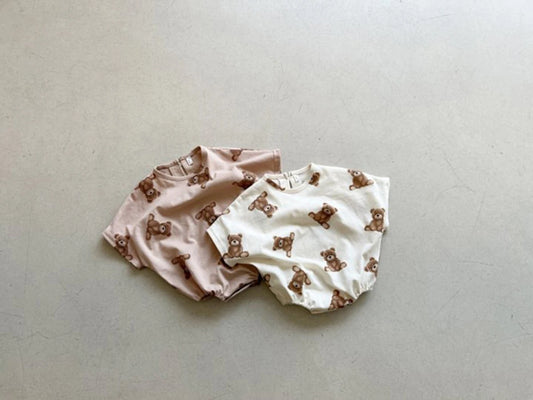 -ベビーロンパース 半袖ルーズボディスーツ ベアくまプリント 2カラー【mh0006067】 - mamahalo shop - 半袖ロンパース - べビー服 - 子供服 - 男の子 - 女の子