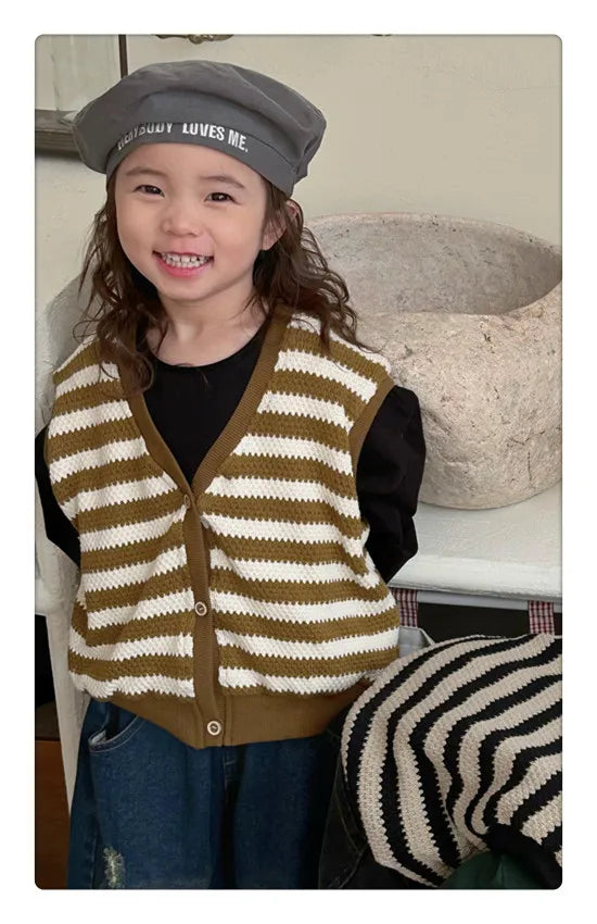 -キッズベスト ボーダー柄ニットベスト イエロー/ブラック/2カラー - mamahalo shop - ベスト - べビー服 - 子供服 - 男の子 - 女の子