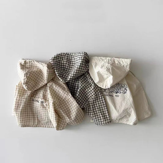 -ベビージャケット ウィンドブレーカー バックアニマルプリント 無地 チェック カラー ボーイズ 男の子 子供服 - mamahalo shop - ショートコート・ジャケット・ジャンパー - べビー服 - 子供服 - 男の子 - 女の子