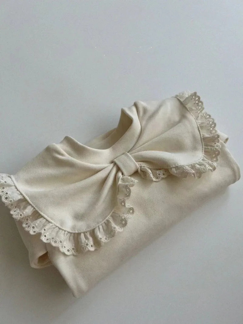 -ベビートップス リボン襟 長袖ブラウス Tシャツ 無地レース/フラワー花柄プリント 2カラー【mh0006486】 - mamahalo shop - 長袖Tシャツ - べビー服 - 子供服 - 男の子 - 女の子