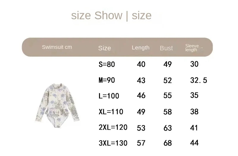 -キッズ水着 ガールズ 長袖ジップアップ ワンピース+帽子セット フリル フラワー花柄プリント スイムウェア【mh0005976】 - mamahalo shop - ベビー用水着 - べビー服 - 子供服 - 男の子 - 女の子