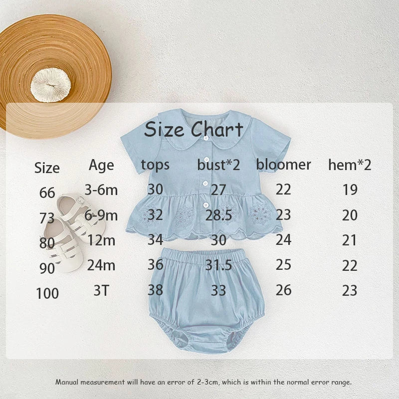 -ベビーセットアップ 2点セット 半袖ペプラムブラウス+ブルマパンツ ブルー【mh0006265】 - mamahalo shop - 半袖セットアップ - べビー服 - 子供服 - 男の子 - 女の子