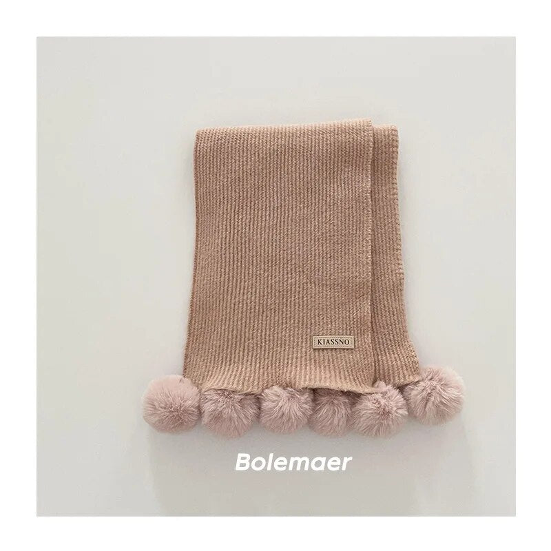 -キッズマフラー スカーフ ニット ぽんぽん付き ネックウォーマー 9カラー ガールズ 女の子 子供服 - mamahalo shop - ネックウォーマー - べビー服 - 子供服 - 男の子 - 女の子