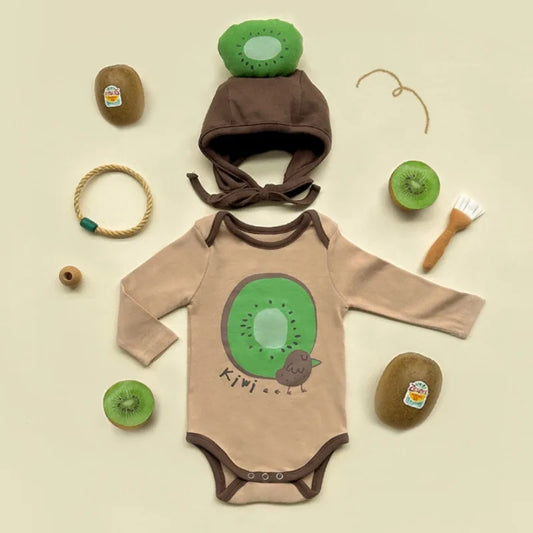 -ベビーロンパース 帽子セット キウイ 長袖ボディスーツ コスチューム【mh0004644】 - mamahalo shop - 長袖ロンパース - べビー服 - 子供服 - 男の子 - 女の子