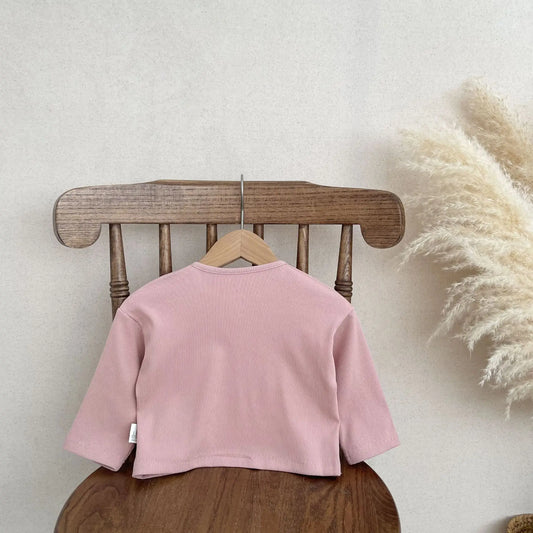 -ベビーカーディガン ニットジャケット フロントレース ピンク【mh0006351】 - mamahalo shop - カーディガン・パーカー - べビー服 - 子供服 - 男の子 - 女の子