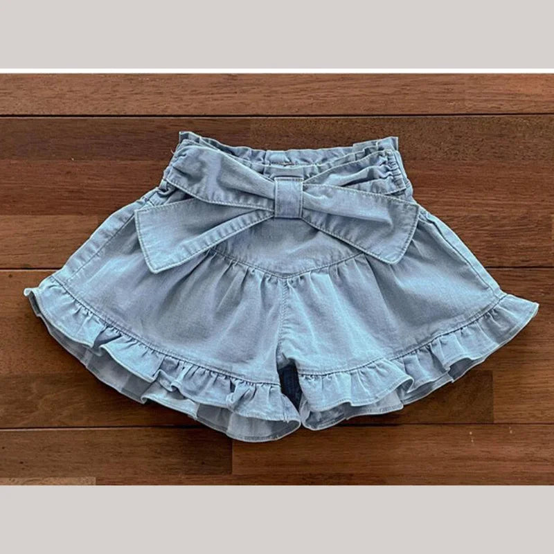-キッズパンツ デニム フリルリボン ショートパンツ 2カラー【mh0006242】 - mamahalo shop - ハーフパンツ・ショートパンツ - べビー服 - 子供服 - 男の子 - 女の子