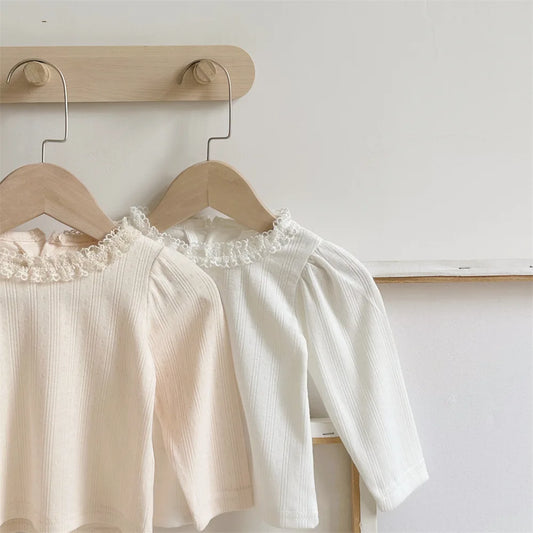 -ベビートップス レースフリル長袖パフスリーブTシャツ 2カラー - mamahalo shop - 長袖Tシャツ - べビー服 - 子供服 - 男の子 - 女の子