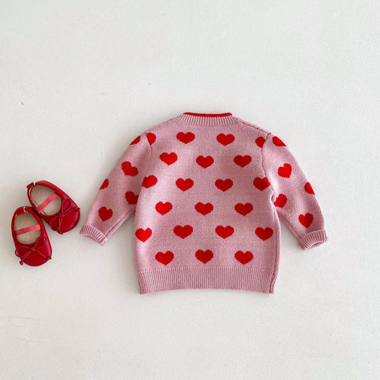 -キッズトップス ニットセーター ハート ピンク【mh0006642】 - mamahalo shop - ニット・セーター - べビー服 - 子供服 - 男の子 - 女の子