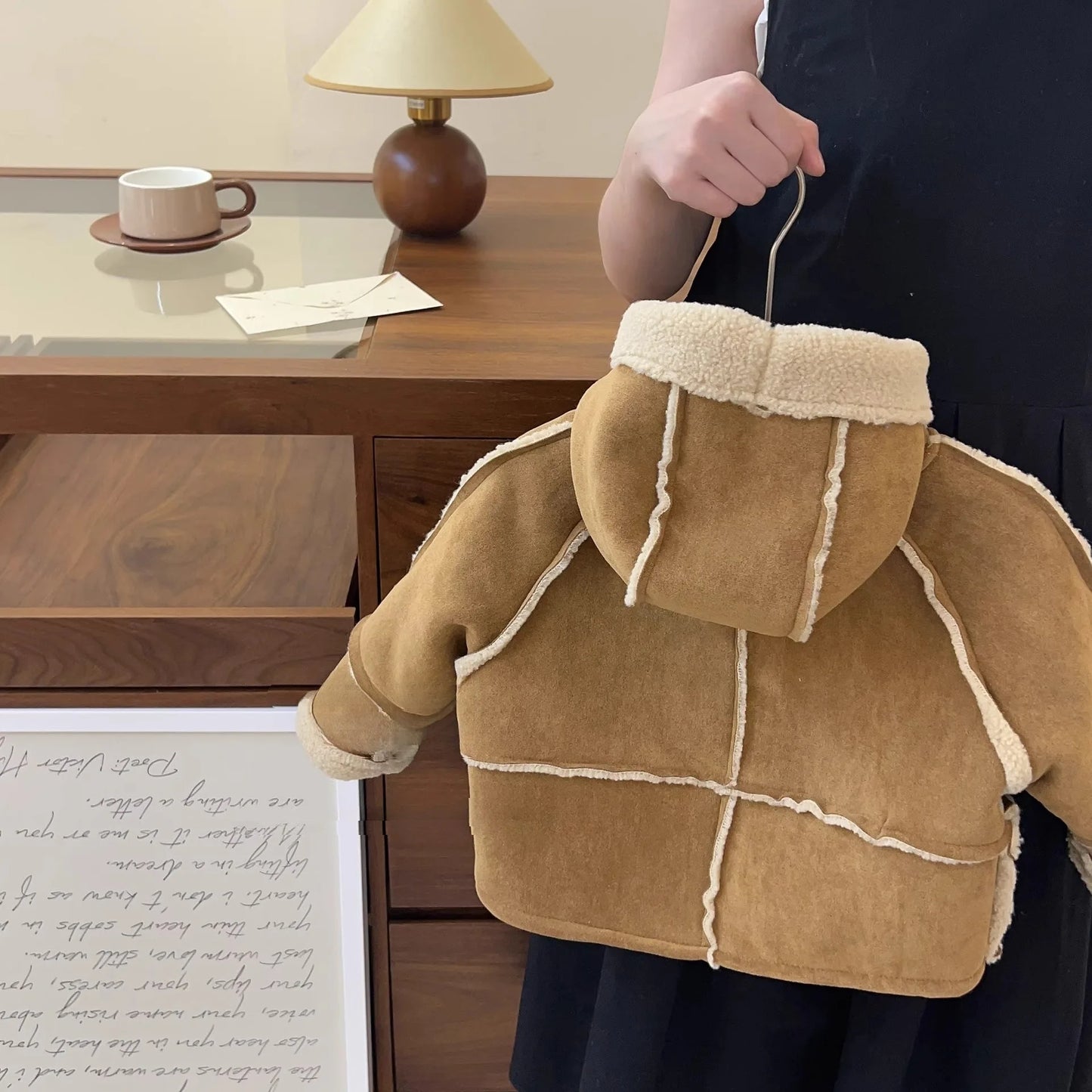 -キッズアウター リバーシブルボアフリースフーディフェイクムートンコート カーキ - mamahalo shop - ショートコート・ジャケット・ジャンパー - べビー服 - 子供服 - 男の子 - 女の子